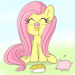 Size: 1800x1800 | Tagged: artist needed, safe, fluttershy, pig, g4, cute, female, nachos, pig nose, shyabetes, solo