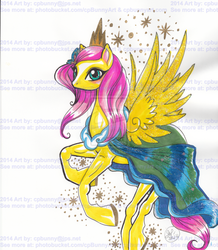 Size: 1024x1177 | Tagged: safe, artist:alaer, fluttershy, g4, clothes, dress, female, obtrusive watermark, solo, traditional art, watermark
