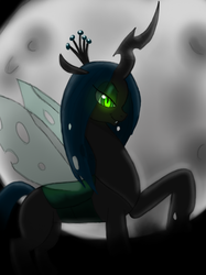 Size: 946x1262 | Tagged: dead source, safe, artist:kevinshell12, artist:winterdominus, queen chrysalis, changeling, changeling queen, g4, female, moon, smiling, solo