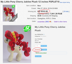 Size: 1059x939 | Tagged: safe, artist:onlyfactory, cherry jubilee, g4, auction, bootleg, ebay, expensive, fail, irl, photo, plushie