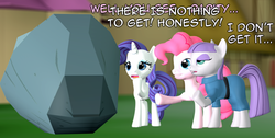 Size: 1008x508 | Tagged: safe, artist:php74, maud pie, pinkie pie, rarity, tom, g4, 3d, gmod