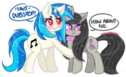 Size: 1280x783 | Tagged: safe, artist:audra-hime, dj pon-3, octavia melody, vinyl scratch, earth pony, pony, unicorn, g4, duo, duo female, female, mare, simple background, transparent background, wingding eyes