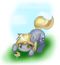 Size: 1641x1793 | Tagged: safe, artist:zzvinniezz, derpy hooves, ladybug, pegasus, pony, g4, colored pupils, cute, female, flower, looking at something, mare, solo