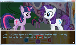 Size: 975x579 | Tagged: safe, screencap, rarity, twilight sparkle, my little investigations, g4, bayes theorem, pun