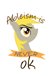 Size: 440x682 | Tagged: safe, artist:lionsca, derpy hooves, pegasus, pony, g4, ableism, derpygate, female, mare, mouthpiece, solo, subversive kawaii