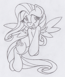Size: 414x496 | Tagged: safe, artist:dfectivedvice, fluttershy, g4, female, flying, grayscale, monochrome, sketch, smiling, solo, traditional art