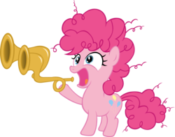 Size: 7103x5601 | Tagged: safe, artist:agamnentzar, artist:internationaltck, pinkie pie, earth pony, pony, g4, .psd available, absurd resolution, female, filly, filly pinkie pie, flugelhorn, gasp, open mouth, simple background, solo, transparent background, vector, younger