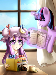 Size: 2630x3507 | Tagged: safe, artist:dyoung, twilight sparkle, alicorn, pony, g4, book, bookworm, chinese, female, high res, mare, patchouli knowledge, pixiv, touhou, twilight sparkle (alicorn)
