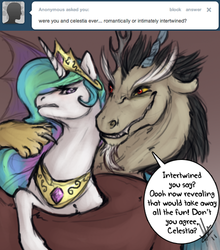 Size: 500x569 | Tagged: safe, discord, princess celestia, ask lord discord, g4, ask, tumblr