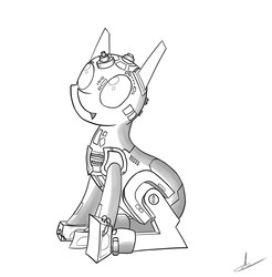 Size: 1276x1299 | Tagged: artist needed, safe, android, pony, monochrome, ponified, r2-d2, sitting, solo, star wars