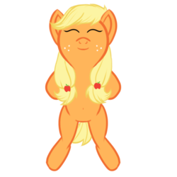 Size: 500x500 | Tagged: safe, artist:karmadash, applejack, earth pony, pony, g4, baby, baby pony, belly button, bellyrubs, eyes closed, female, on back, simple background, solo, transparent background