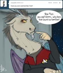 Size: 500x572 | Tagged: safe, discord, ask lord discord, g4, ask, crossover, male, q, solo, star trek, tumblr