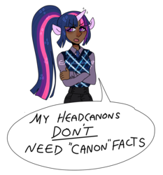 Size: 1280x1371 | Tagged: safe, artist:coffeelotte, twilight sparkle, human, g4, dark skin, eared humanization, feminist ponies, headcanon, horn, horned humanization, humanized, mouthpiece