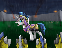 Size: 2700x2100 | Tagged: safe, artist:dawnmistpony, shining armor, g4, cannon, high res, industrial revolution, royal guard, sword