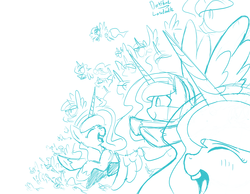 Size: 1280x995 | Tagged: safe, artist:darkflame75, princess luna, lunadoodle, g4, monochrome, multeity