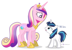 Size: 880x605 | Tagged: safe, artist:dm29, princess cadance, shining armor, alicorn, pony, g4, age regression, colt, colt shining armor, cute, duo, eye contact, female, husbandhorse, julian yeo is trying to murder us, looking at each other, looking up, male, mare, open mouth, shining adorable, simple background, smiling, transparent background, vector, wifehorse, younger