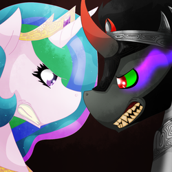 Size: 500x500 | Tagged: safe, artist:raven-ink, king sombra, princess celestia, g4