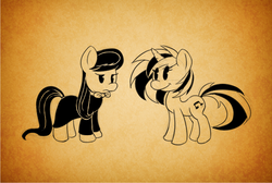 Size: 684x459 | Tagged: safe, artist:thealmightydove, dj pon-3, octavia melody, vinyl scratch, g4, lineart, style emulation