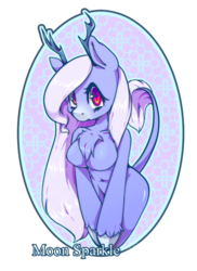 Size: 600x825 | Tagged: safe, artist:churobu, oc, oc only, oc:moon sparkle, original species, unideer, anthro, anthro oc, breasts, featureless breasts, female, solo