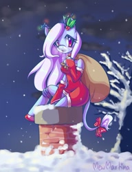 Size: 784x1019 | Tagged: safe, artist:churobu, oc, oc only, oc:moon sparkle, original species, unideer, anthro, anthro oc, chimney, christmas, gift bag, solo