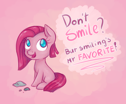 Size: 1024x853 | Tagged: safe, artist:kyaokay, pinkie pie, g4, cute, cuteamena, female, filly, pinkamena diane pie, rock, smiling, solo, younger