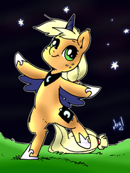 Size: 900x1200 | Tagged: safe, artist:atryl, artist:sirholi, applejack, princess luna, pony, g4, accessory swap, balancing, bipedal, cardboard wings, clothes, cosplay, costume, cute, female, jackabetes, silly, silly pony, smiling, solo, traditional art, walking