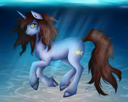 Size: 1600x1280 | Tagged: safe, artist:puggie, oc, oc only, oc:tanee, pony, unicorn, diving, green eyes, long mane, solo, underwater