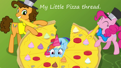 Size: 800x450 | Tagged: safe, screencap, cheese sandwich, pinkie pie, rainbow dash, g4, insane pony thread, pizza