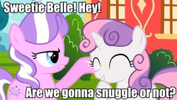 Size: 960x540 | Tagged: safe, screencap, diamond tiara, sweetie belle, g4, twilight time, snuggling