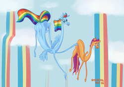 Size: 1000x707 | Tagged: safe, artist:mylittlebadzerg, rainbow dash, scootaloo, g4, sleepless in ponyville, abstract, lanky, long dash, long pony, rainbow waterfall, skinny, stretchy, thin, wat, why, winsome falls