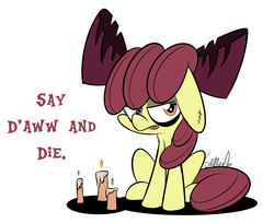 Size: 1839x1500 | Tagged: safe, artist:slitherpon, apple bloom, moody mark crusaders, g4, adorabloom, candle, cute, emo, female, goth, solo, tempting fate
