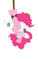 Size: 600x914 | Tagged: safe, artist:dfectivedvice, pinkie pie, earth pony, parasprite, pony, g4, bondage, colored, female, hung upside down, mare, rope, rope trap, simple background, snare trap, solo, transparent background, trap (device), trapped, unsexy bondage, upside down