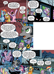 Size: 1398x1902 | Tagged: safe, idw, official comic, applejack, fluttershy, king sombra, pinkie pie, rainbow dash, rarity, spike, twilight sparkle, alicorn, pony, g4, reflections, spoiler:comic, spoiler:comic19, armpits, evil counterpart, evil luna, eyes closed, female, flying, frown, good king sombra, gritted teeth, laughing, looking up, mare, mirror universe, open mouth, raised eyebrow, shadow, shivering, smiling, spread wings, twilight sparkle (alicorn), wide eyes