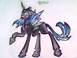 Size: 2048x1536 | Tagged: dead source, safe, artist:technicolor-confetti, queen chrysalis, changeling, changeling queen, g4, female, solo, traditional art