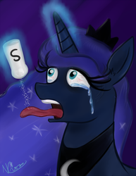 Size: 1800x2333 | Tagged: safe, artist:cwossie, princess luna, g4, female, salt, solo, tongue out