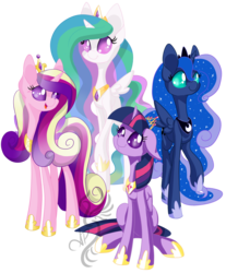 Size: 1024x1234 | Tagged: dead source, safe, artist:arcadianphoenix, princess cadance, princess celestia, princess luna, twilight sparkle, alicorn, pony, g4, alicorn tetrarchy, chibi, female, mare, simple background, transparent background, twilight sparkle (alicorn)