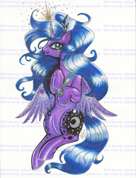 Size: 1529x1987 | Tagged: safe, artist:alaer, princess luna, alicorn, pony, g4, female, mare, solo, traditional art, watermark