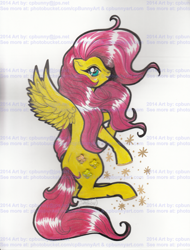 Size: 1509x1987 | Tagged: safe, artist:alaer, fluttershy, g4, female, obtrusive watermark, solo, traditional art, watermark