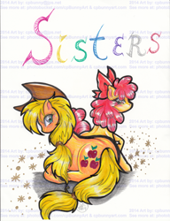 Size: 1526x1987 | Tagged: safe, artist:alaer, apple bloom, applejack, g4, obtrusive watermark, traditional art, watermark