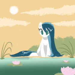 Size: 800x800 | Tagged: safe, artist:needsmoarg4, waterlily (g2), earth pony, pony, g2, g4, female, g2 to g4, generation leap, lake, lineless, mare, solo, water, waterlily