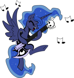 Size: 4000x4188 | Tagged: safe, artist:brunursus, artist:kp-shadowsquirrel, princess luna, g4, eyes closed, female, guitar, metal, music notes, open mouth, simple background, solo, transparent background, vector
