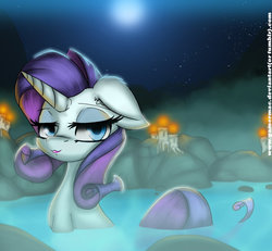 Size: 1300x1200 | Tagged: safe, artist:gamermac, rarity, g4, candle, female, hot springs, lipstick, solo