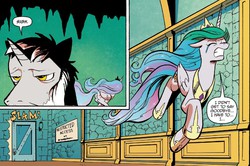 Size: 1367x907 | Tagged: safe, artist:andy price, idw, official comic, princess celestia, star swirl the bearded, g4, spoiler:comic, spoiler:comic19, crying, reflections star swirl