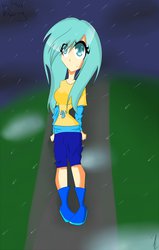 Size: 712x1121 | Tagged: safe, artist:melpudding, sunshower raindrops, human, g4, female, humanized, rain, solo