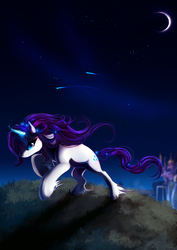 Size: 706x1000 | Tagged: safe, artist:konveekou, rarity, g4, female, moon, night, running, shooting star, solo