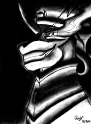 Size: 3186x4347 | Tagged: safe, artist:qwixthetrappedone, king sombra, g4, male, monochrome, solo, traditional art