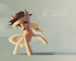 Size: 957x760 | Tagged: dead source, safe, artist:nayshie, applejack, g4, female, looking up, raised hoof, solo