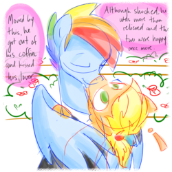 Size: 700x700 | Tagged: safe, artist:sketchyjackie, applejack, rainbow dash, g4, appleblitz - fable, applejack (male), doodle, fake death, gay, kissing, male, playing dead, rainbow blitz, rule 63, ship:appledash, ship:blitzjack, shipping, surprise kiss, surprised