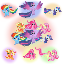 Size: 1280x1280 | Tagged: safe, artist:karmadash, applejack, fluttershy, pinkie pie, rainbow dash, rarity, twilight sparkle, alicorn, pony, g4, female, mare, rainbow power, rainbow power-ified, twilight sparkle (alicorn)