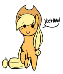 Size: 878x1042 | Tagged: safe, artist:sexytalkischeap, applejack, g4, female, looking at you, raised hoof, simple background, solo, speech bubble